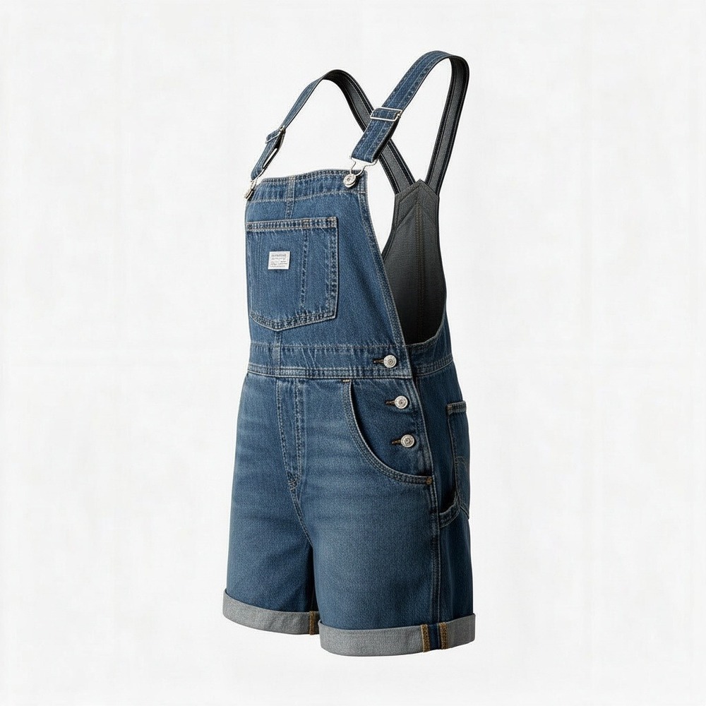 NWT Levi's Overall Shorts Women Small Blue Denim Adjustable Straps #3068